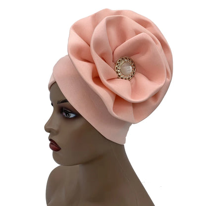 Turban Africain à Grande Fleur pour Femme, Foulard de Sauna Musulman à la Mode
