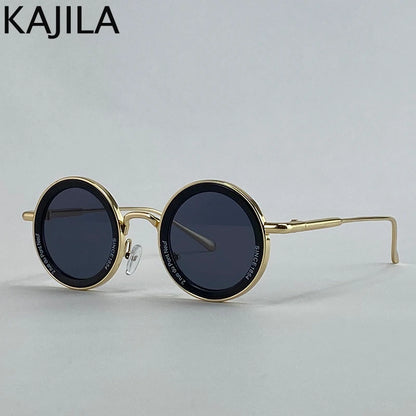 Lunettes de soleil rondes Steampunk à petite monture pour hommes, marque de luxe rétro Punk, lunettes de conduite classiques, UV400, 2025
