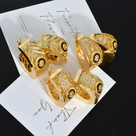 ZEADear – boucles d'oreilles ajourées couleur or 18 carats, en émail noir, gouttes d'huile, boucles d'oreilles, cadeaux de mariage du Nigeria et de l'afrique