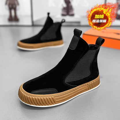 Bottes de neige décontractées en peluche pour hommes, chaussures de planche à plateforme, dessus en cuir microcarence, mode d'hiver, haut de gamme, recommande une augmentation de la hauteur, NuSO k