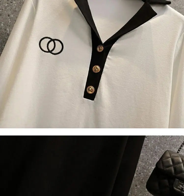 Ensemble deux pièces pour femmes, chemise à manches longues et col Polo, décontracté, Patchwork, jambes larges, nouvelle collection automne 2024