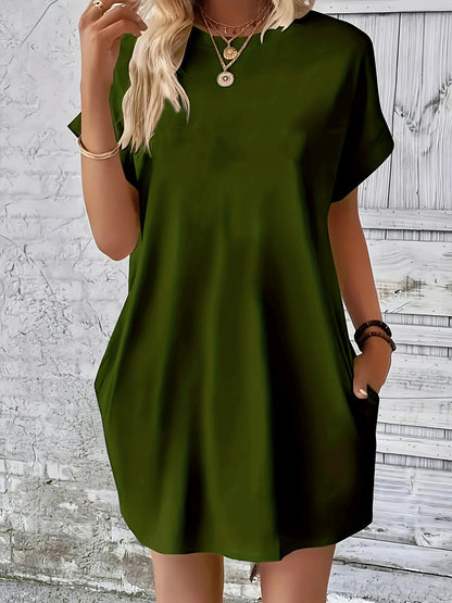 Robe d'été ample pour femmes, imprimé foi croisée, col rond, manches courtes, poches, confortable, décontractée, grande taille