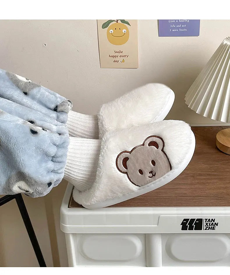 Ours en peluche pantoufles pour femmes hommes mode Kawaii moelleux hiver chaud pantoufles amoureux dessin animé ours en peluche maison chaussures TG03