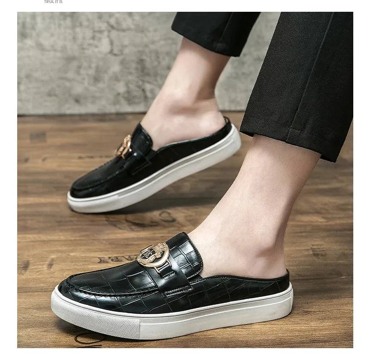 Mocassins en cuir de style britannique pour hommes, demi-chaussures marron, chaussures à enfiler, confortables et respirantes, haute qualité, été