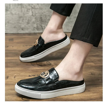 Mocassins en cuir de style britannique pour hommes, demi-chaussures marron, chaussures à enfiler, confortables et respirantes, haute qualité, été