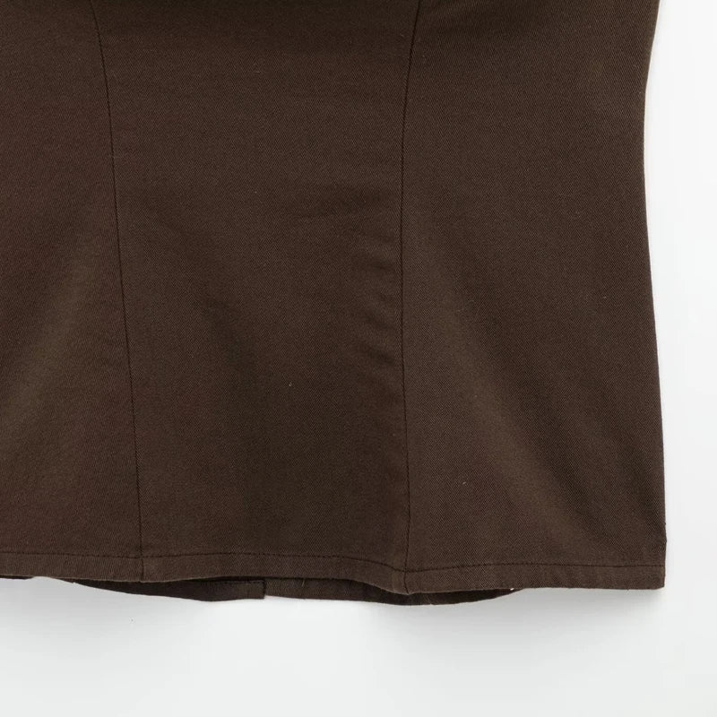 TRAF femmes jean marron taille haute poche Vintage Baggy jean femme pantalons longs décontractés printemps pantalon Streetwear été 2025