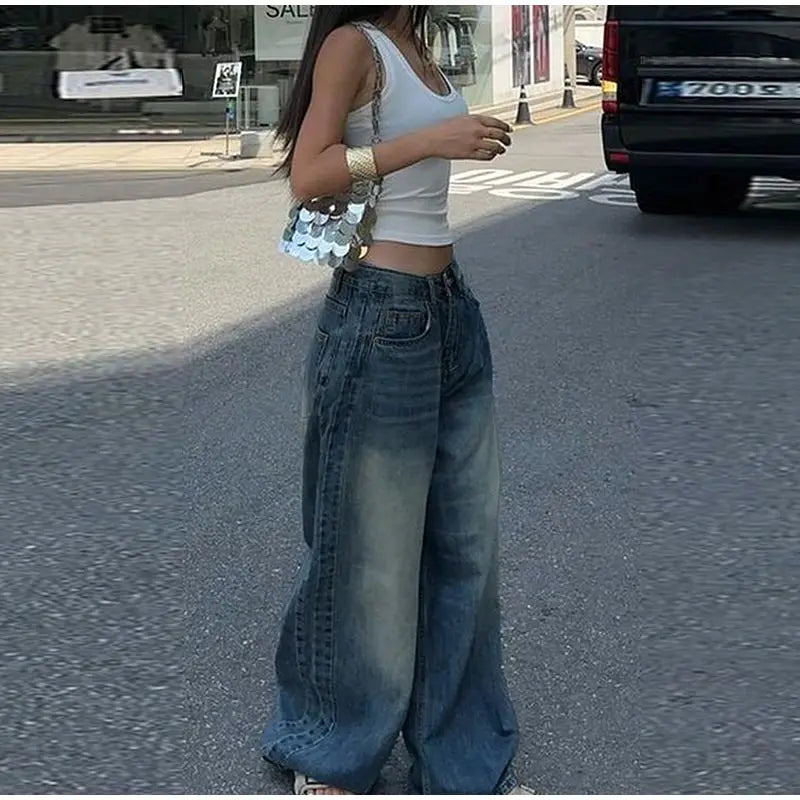 Pantalon en jean Baggy surdimensionné pour femme Y2K Harajuku Hip-hop Vintage Pop gothique taille haute pantalon à jambes larges pantalon Streetwear