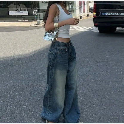 Pantalon en jean Baggy surdimensionné pour femme Y2K Harajuku Hip-hop Vintage Pop gothique taille haute pantalon à jambes larges pantalon Streetwear