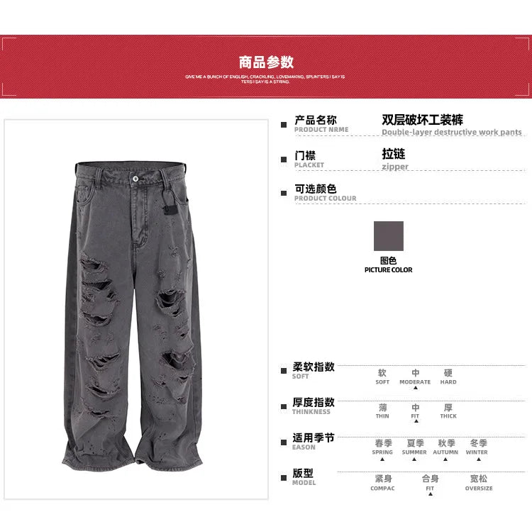 MIJKO jean Baggy délavé pour hommes Streetwear Hip Hop grand jean détruit pantalon en Denim droit