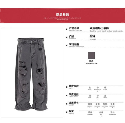 MIJKO jean Baggy délavé pour hommes Streetwear Hip Hop grand jean détruit pantalon en Denim droit