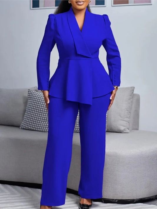 BERAKAH SUPRÊME - Femmes deux pièces ensemble élégant manches longues hauts taille haute pantalon pantalon modeste Peplum bureau dames vêtements de travail costume d'affaires nouveau
