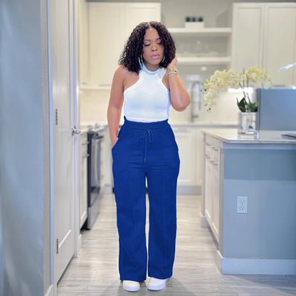 Pantalon femmes pantalons de survêtement pantalons longs cordon taille haute pantalon droit Y2k Streetwear épissure Capris décontracté survêtement 2025 Capris