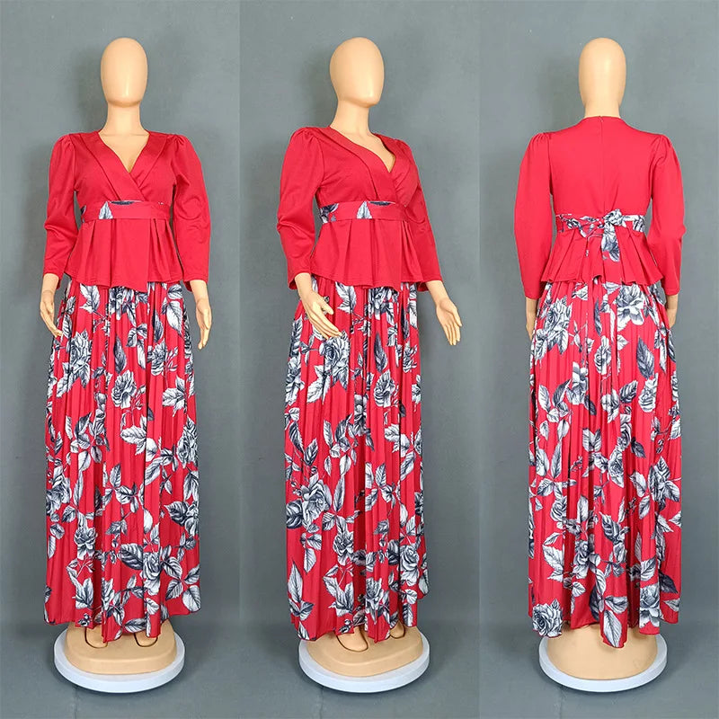 Vêtements africains 2 pièces pour femmes, mode d'été, demi-manches, col en v, haut imprimé en Polyester, jupe longue, ensembles assortis, 2025