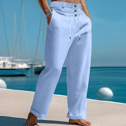 Pantalon de plage confortable en coton et lin pour hommes, sangle droite, haute qualité, décontracté, printemps et automne, nouvelle mode, 2025