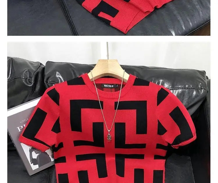 T-shirt à manches courtes Ice Inj, col rond, conception haut de gamme, fouet, imprimé géométrique, loisirs simples, mode estivale, nouveau, 2024