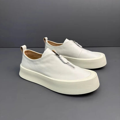 Mocassins à fermeture éclair pour hommes, cuir de vachette véritable, chaussures décontractées, baskets d'extérieur vintage, chaussures de skateboard, plate-forme optique, mode
