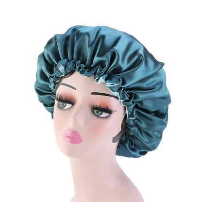 Bonnet en Satin réversible pour cheveux, Double couche réglable, couvre-tête pour dormir, accessoires de coiffure bouclés et élastiques