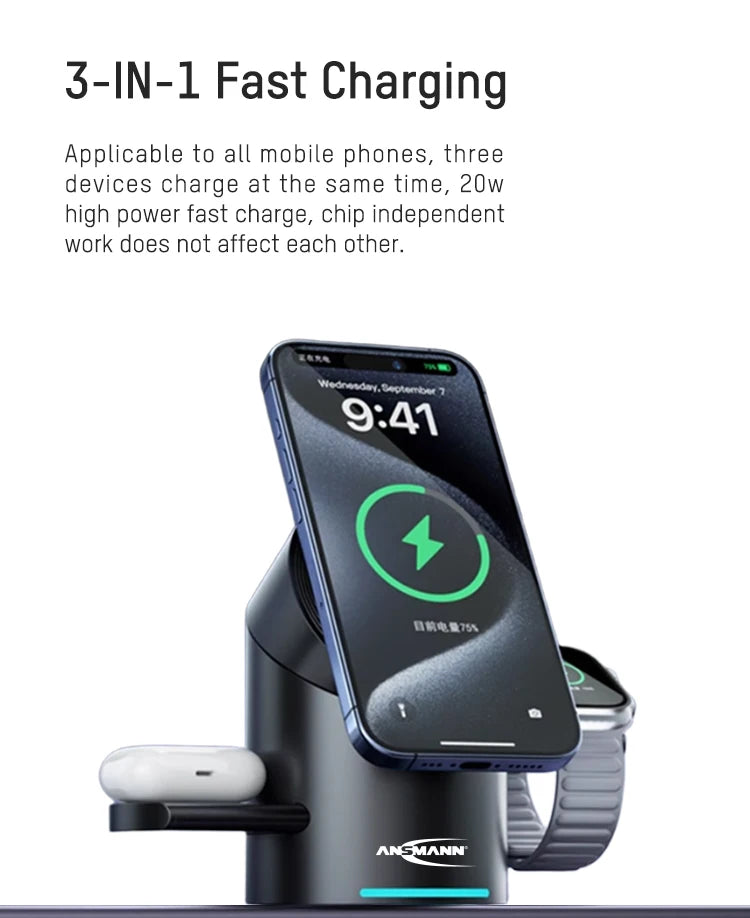 Station de recharge multifonctionnelle magnétique pour mobiles, écouteurs, montres