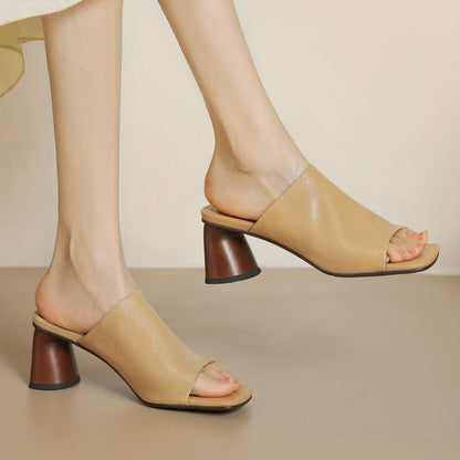 Sandales d'été en peau de mouton souple pour femmes, diapositives ald-on, talon rond de 6cm, élégantes, dames, grande taille 34-41, escarpins habnommée quotidiens minces, chaussures