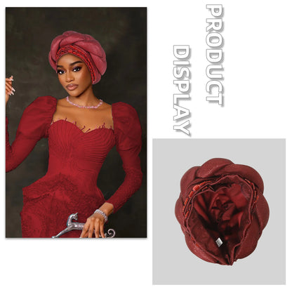 Couvre-chef africain Auto Gele déjà fabriqué, Turban brillant pour femmes, Hijab nigérian tressé, couvre-chef pour fête de mariage