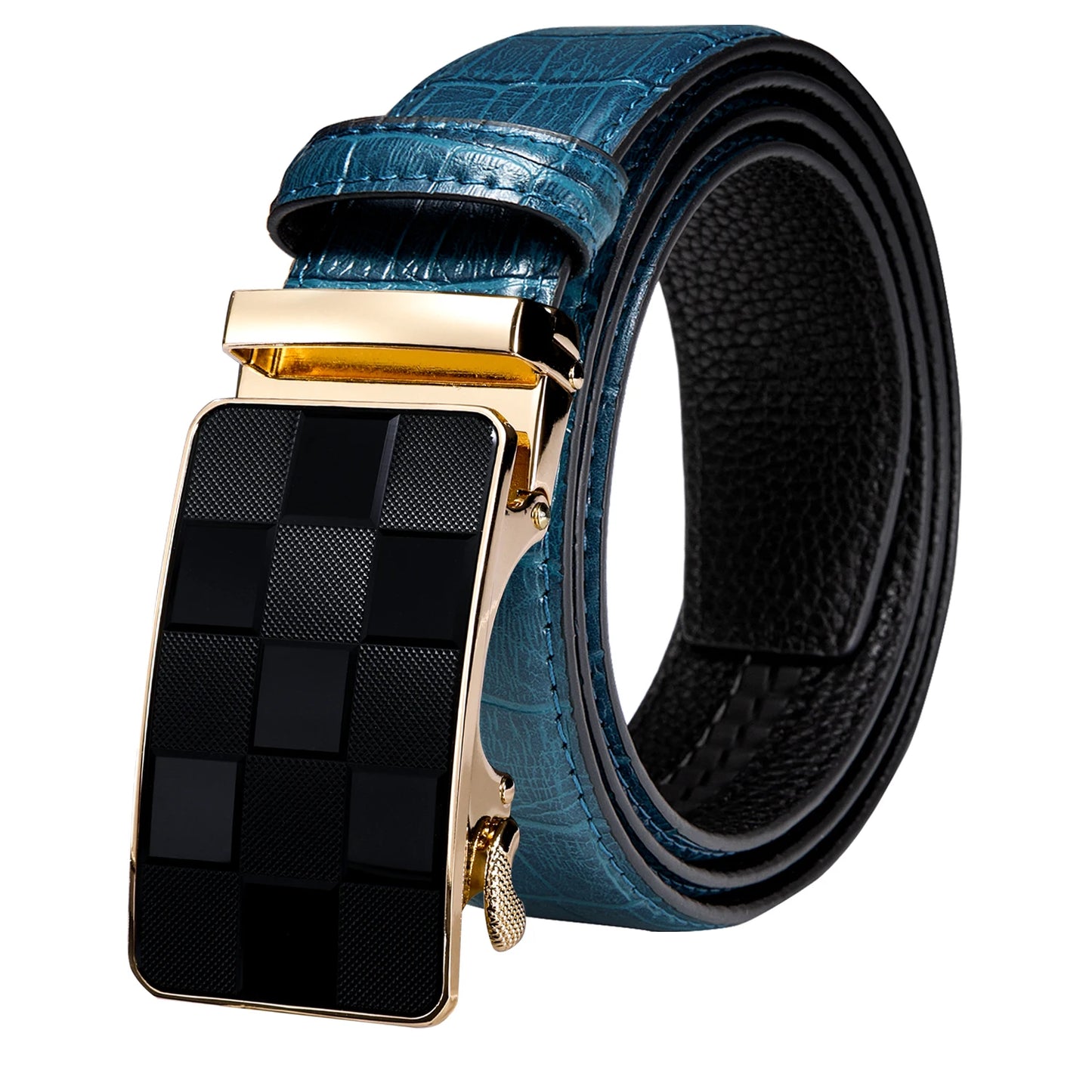 Ceinture en cuir de Crocodile bleu pour hommes, avec boucle automatique dorée, pour Jeans de Cowboy, nouvelle mode 2020