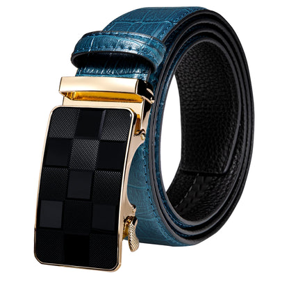 Ceinture en cuir de Crocodile bleu pour hommes, avec boucle automatique dorée, pour Jeans de Cowboy, nouvelle mode 2020