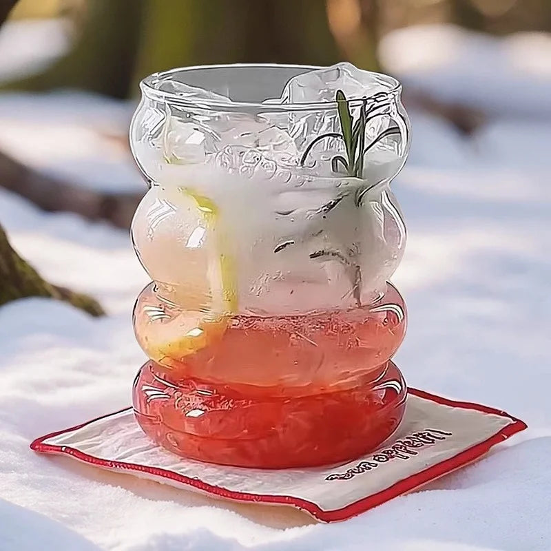 Tasse en verre Transparent Ins de 350ML, verres à boire en forme de chenille résistants à la chaleur, tasse à café, bière, jus de lait, tasse d'eau mignonne