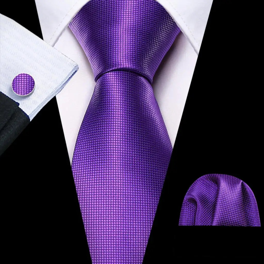 Barry.Wang violet lilas lavande soie hommes cravate mouchoir bouton de manchette ensemble Jacquard cravate florale pour homme mariage fête d'affaires