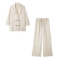 TRAFZA 2025 femmes pantalons décontractés ensemble taille haute pantalon à jambes larges + solide Beige ample glace soie Double boutonnage chemise hauts 2025 à la mode