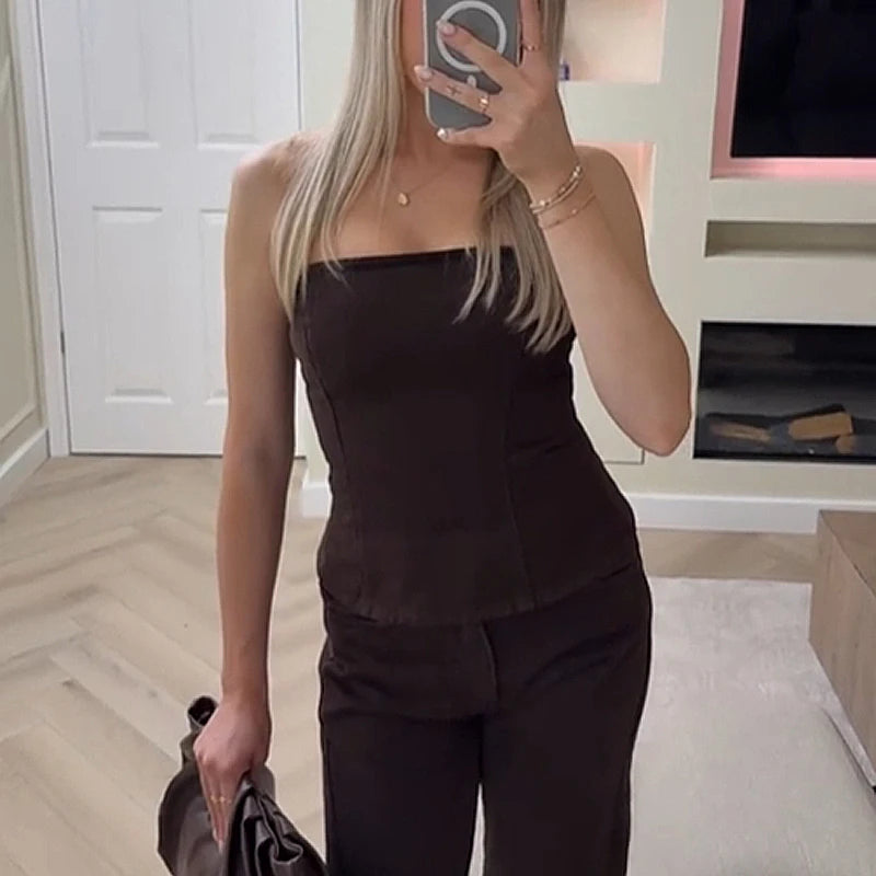 TRAF femmes jean marron taille haute poche Vintage Baggy jean femme pantalons longs décontractés printemps pantalon Streetwear été 2025