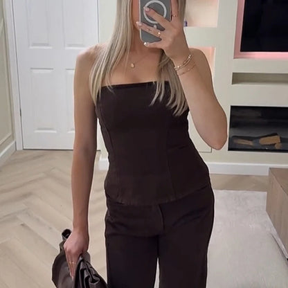 TRAF femmes jean marron taille haute poche Vintage Baggy jean femme pantalons longs décontractés printemps pantalon Streetwear été 2025