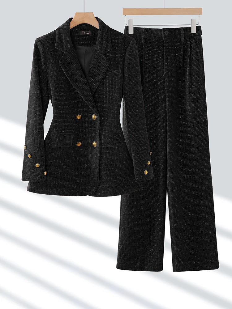 Hiver rose café noir bureau dames pantalon costume femmes femme affaires vêtements de travail veste Blazer et pantalon formel 2 pièces ensemble