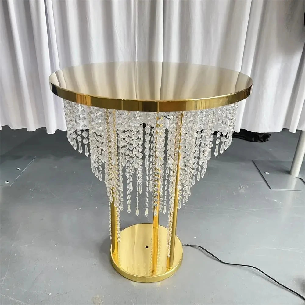 Rideau de perles de cristal, Table à gâteau, décoration de mariage, Table en métal avec éclairage, Table à gâteau en cristal de mariage