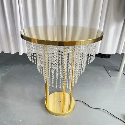 Rideau de perles de cristal, Table à gâteau, décoration de mariage, Table en métal avec éclairage, Table à gâteau en cristal de mariage