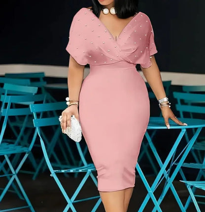 Robe de soirée à la mode pour femmes, Sexy, col en V, robes élégantes aux hanches, couleur unie, Slim, tenue de bureau, été, 2025