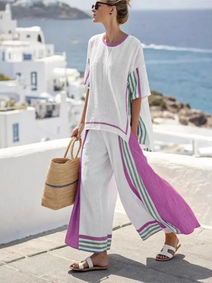 2025 nouvelle rayure femmes mode décontracté ensemble de 2 pièces été haut ample élégant solide bureau vacances pantalon costume femmes vêtements