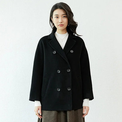 Manteau en laine Double face pour femme, épais, mi-long, col de costume, coupe ample, couleur Pure, polyvalent, nouveau Style automne hiver