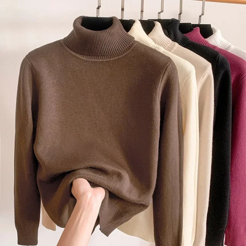 Pull à col roulé rembourré pour femme, chemise à fond, sous-vêtement document solide, pulls en Y, chaud, automne, hiver