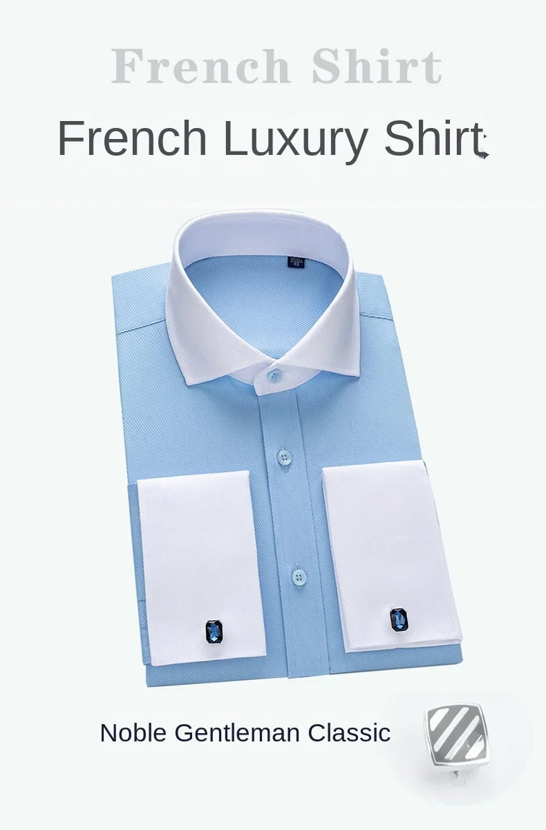 Chemise à manches longues pour hommes, Niche Chic, manches doubles pliées, col Windsor, robe de haute qualité, boutons de manchette français aléatoires, 2024