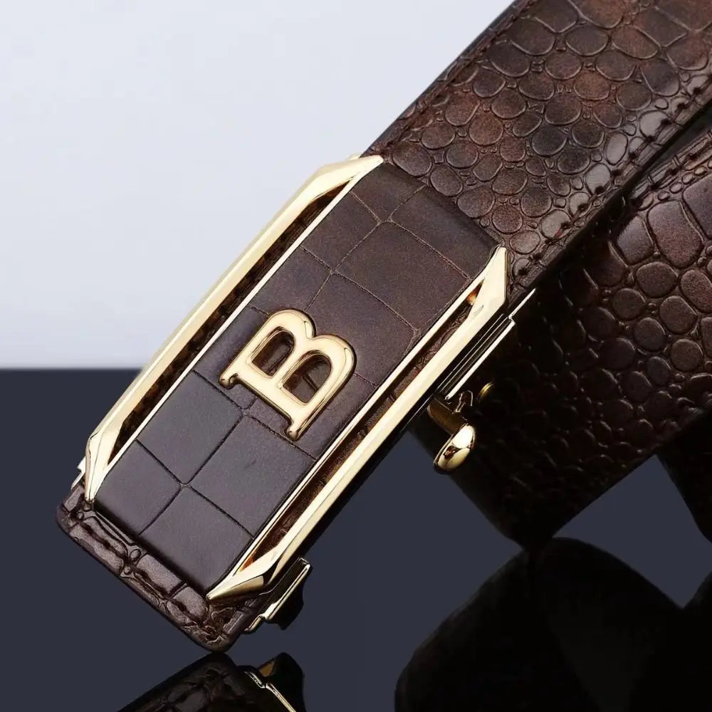 Ceinture en cuir pour hommes, décontractée, café noir, Design de luxe, marque tendance, boucle automatique, motif Crocodile
