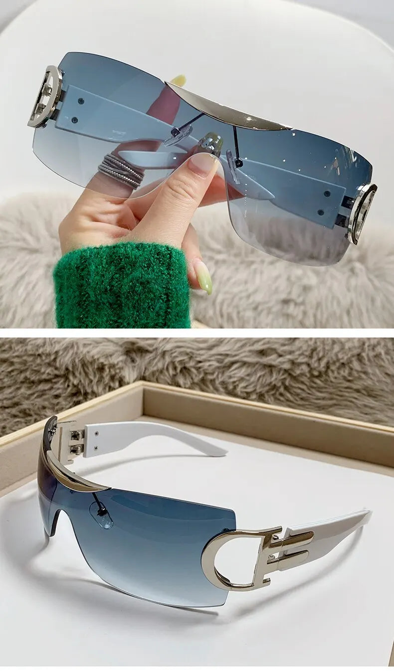 Lunettes de soleil Y2K sans monture pour femmes, lunettes de soleil sans cadre, nuances de chimshield, futuriste, respirant, unisexe, rond, mode