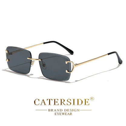CATERSIDE lunettes de soleil carrées sans monture hommes Cupronickel mode Punk dégradé lunettes de soleil Vintage à la mode petite monture lunettes UV400
