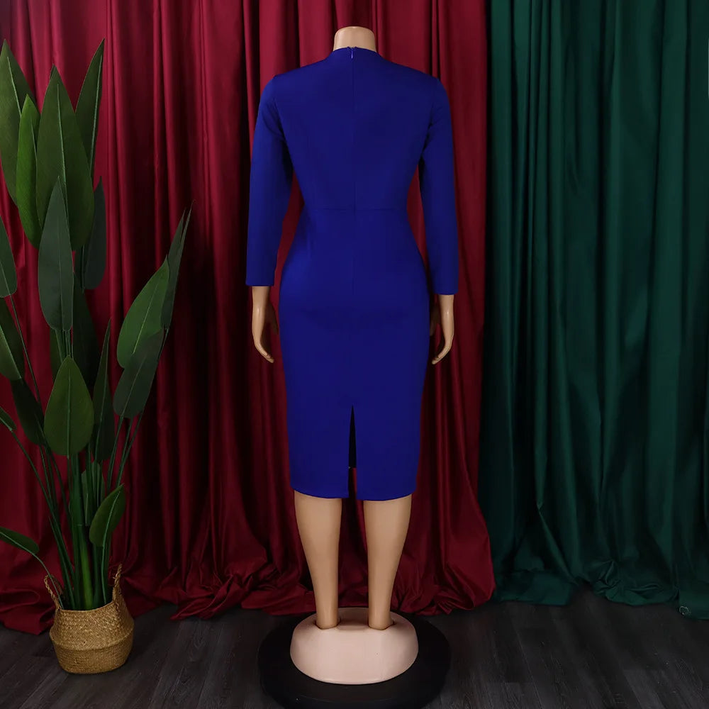 FairyShely 2025 Sexy Patchwork grande taille robe de Club femmes à manches longues grandes robes dame coupe ajustée fête robe courbe serrée