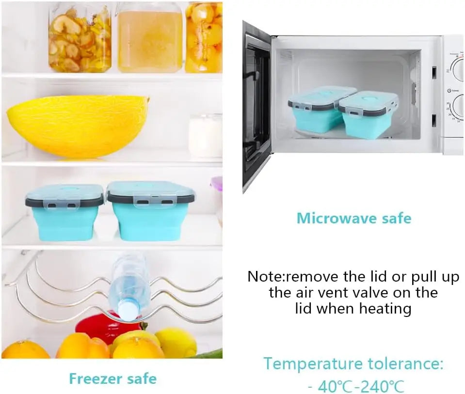 Conteneurs de stockage des aliments pliables 4PS avec couvercles et évent, ensemble de conteneurs de préparation des repas pliables en Silicone empilables de cuisine pour