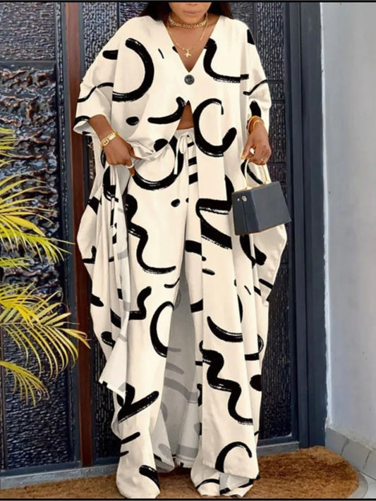 Ensemble haut et pantalon à manches longues pour femmes, col en V, impression de lettres, devant ouvert, décontracté, mode printemps, été, nouveau, 2023