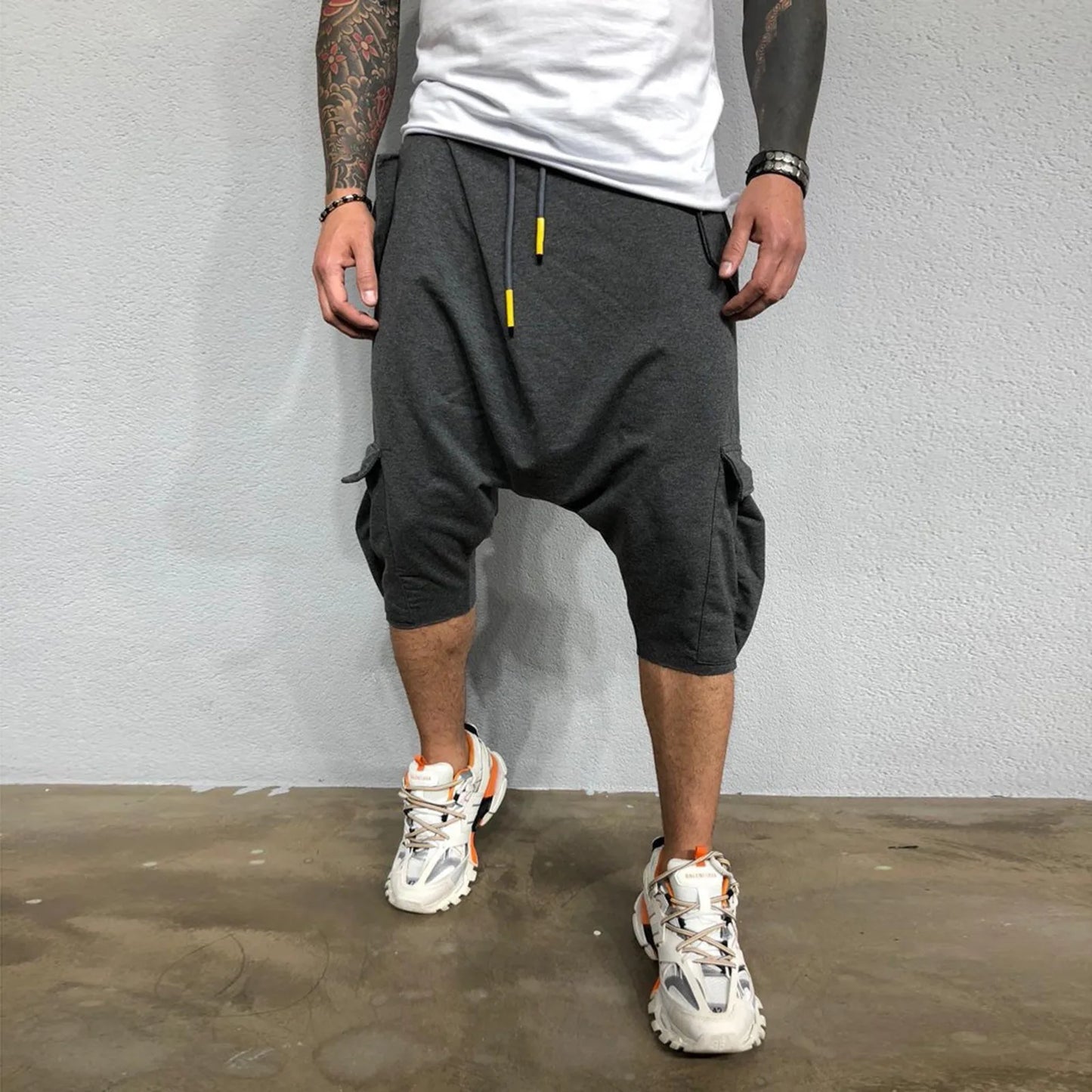 Pantalon de survêtement décontracté pour hommes, tendance Hip Hop en Europe et en amérique, ample, solide, sport de rue, Harlan, court, vêtements pour hommes