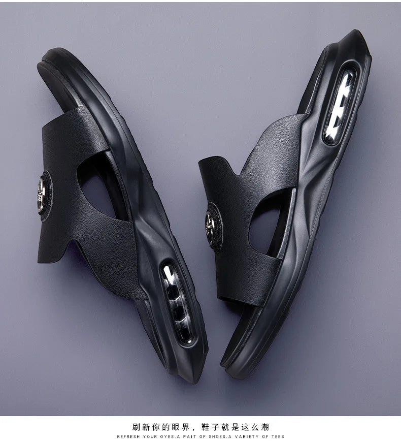 Luxury Men's Genuine Leather Sandals Classic Roman Men Shoes Slippers Soft Comfortable Men Non-slip Walking Slippers Footwea