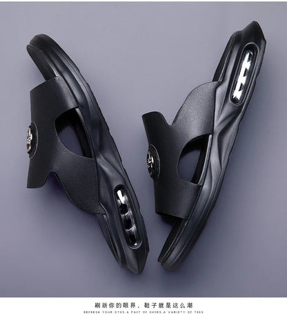 Luxury Men's Genuine Leather Sandals Classic Roman Men Shoes Slippers Soft Comfortable Men Non-slip Walking Slippers Footwea