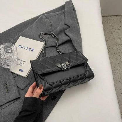 1 sac à bandoulière simple et élégant en grille de diamant, sac à bandoulière avec chaîne en métal, adapté à un usage quotidien de loisirs pour femmes-A-DH