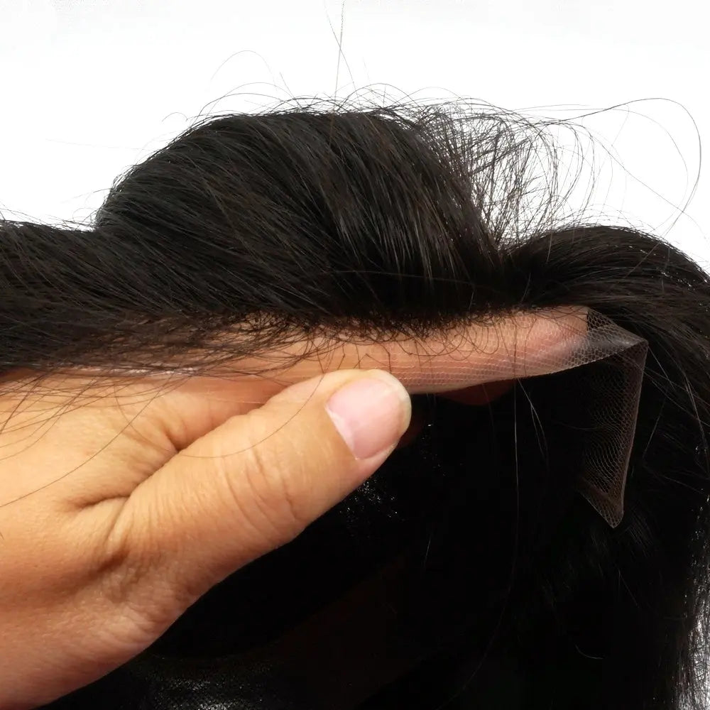 Perruque Remy indienne pour femmes, toupet à cheveux longs, avec dentelle, Q6